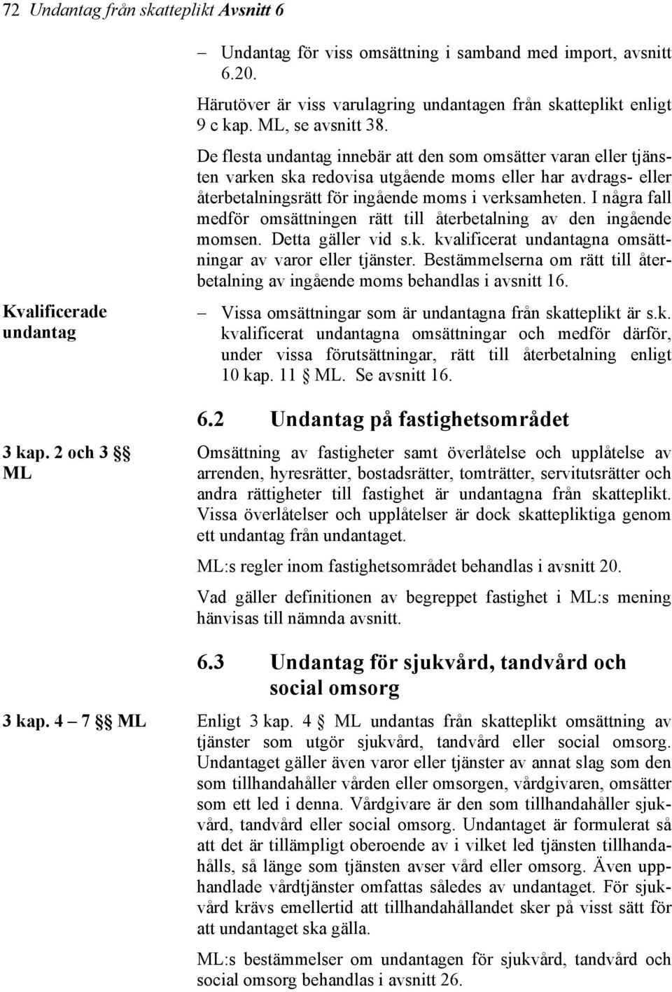 De flesta undantag innebär att den som omsätter varan eller tjänsten varken ska redovisa utgående moms eller har avdrags- eller återbetalningsrätt för ingående moms i verksamheten.