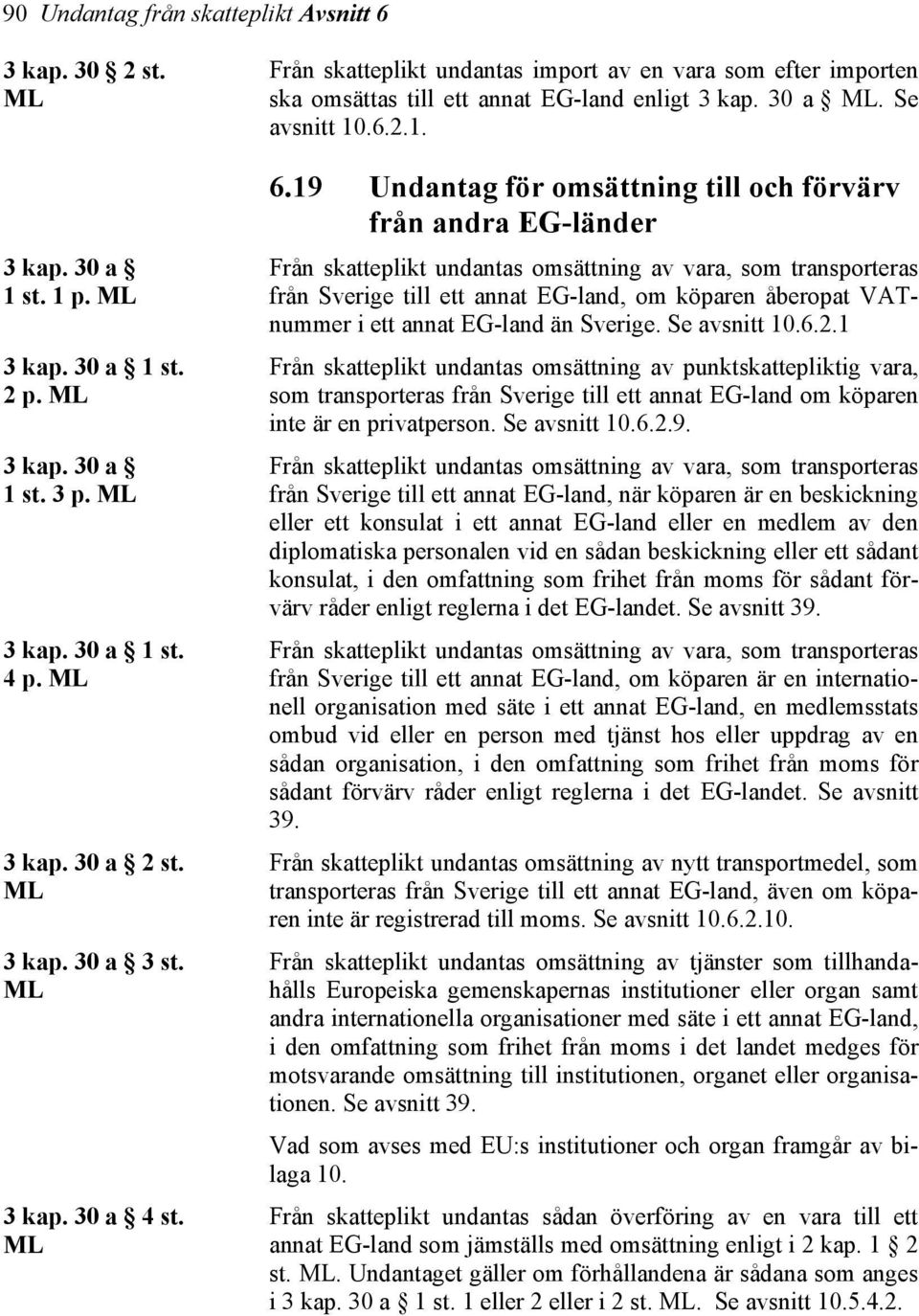 19 Undantag för omsättning till och förvärv från andra EG-länder Från skatteplikt undantas omsättning av vara, som transporteras från Sverige till ett annat EG-land, om köparen åberopat VATnummer i