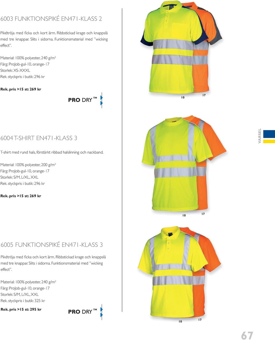 Material: 0% polyester, 200 g/m 2 Storlek: S/M, L/xL, xxl rek. styckpris i butik: 296 kr Rek. pris >15 st: 269 kr 6005 funktionspiké EN471-KLaSS 3 Pikétröja med ficka och kort ärm.