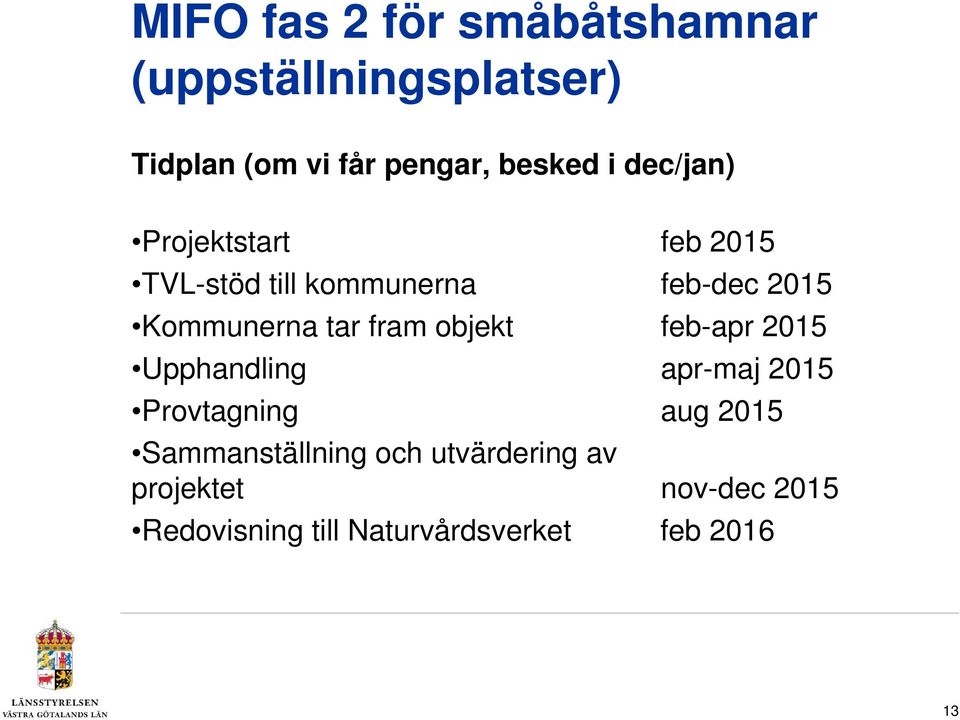 fram objekt feb-apr 2015 Upphandling apr-maj 2015 Provtagning aug 2015 Sammanställning