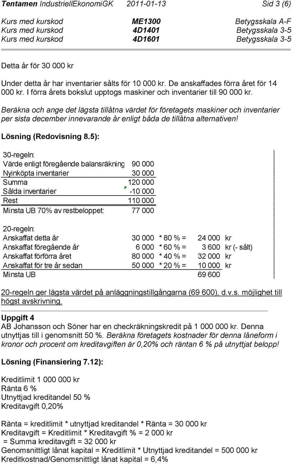 Beräkna och ange det lägsta tillåtna värdet för företagets maskiner och inventarier per sista december innevarande år enligt båda de tillåtna alternativen! Lösning (Redovisning 8.