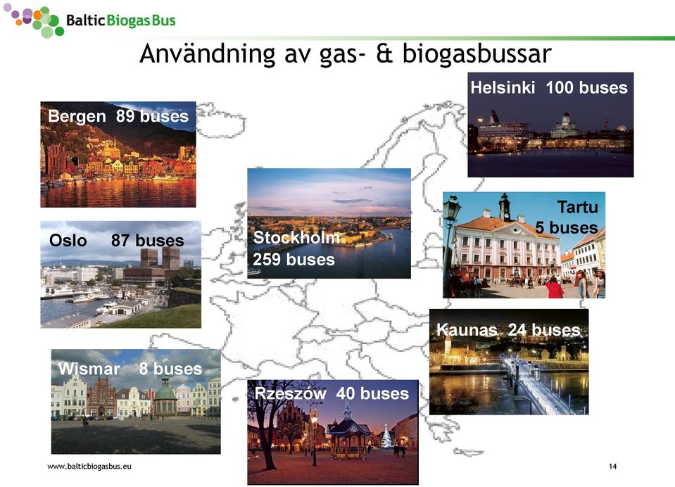 Stockholm 259 buses Tartu 5 buses Kaunas 24