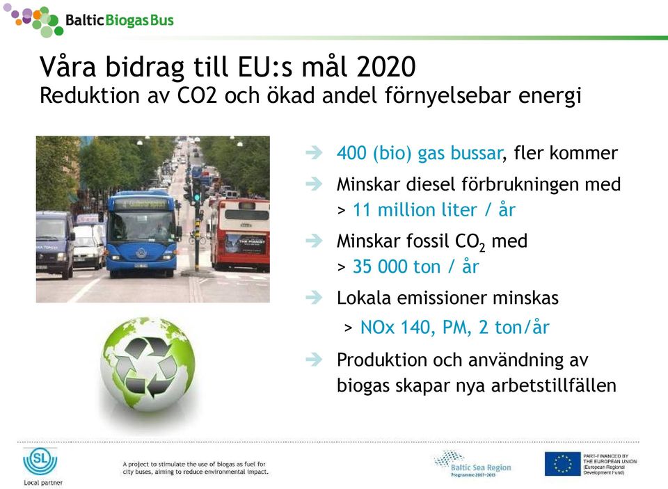 liter / år Minskar fossil CO 2 med > 35 000 ton / år Lokala emissioner minskas >