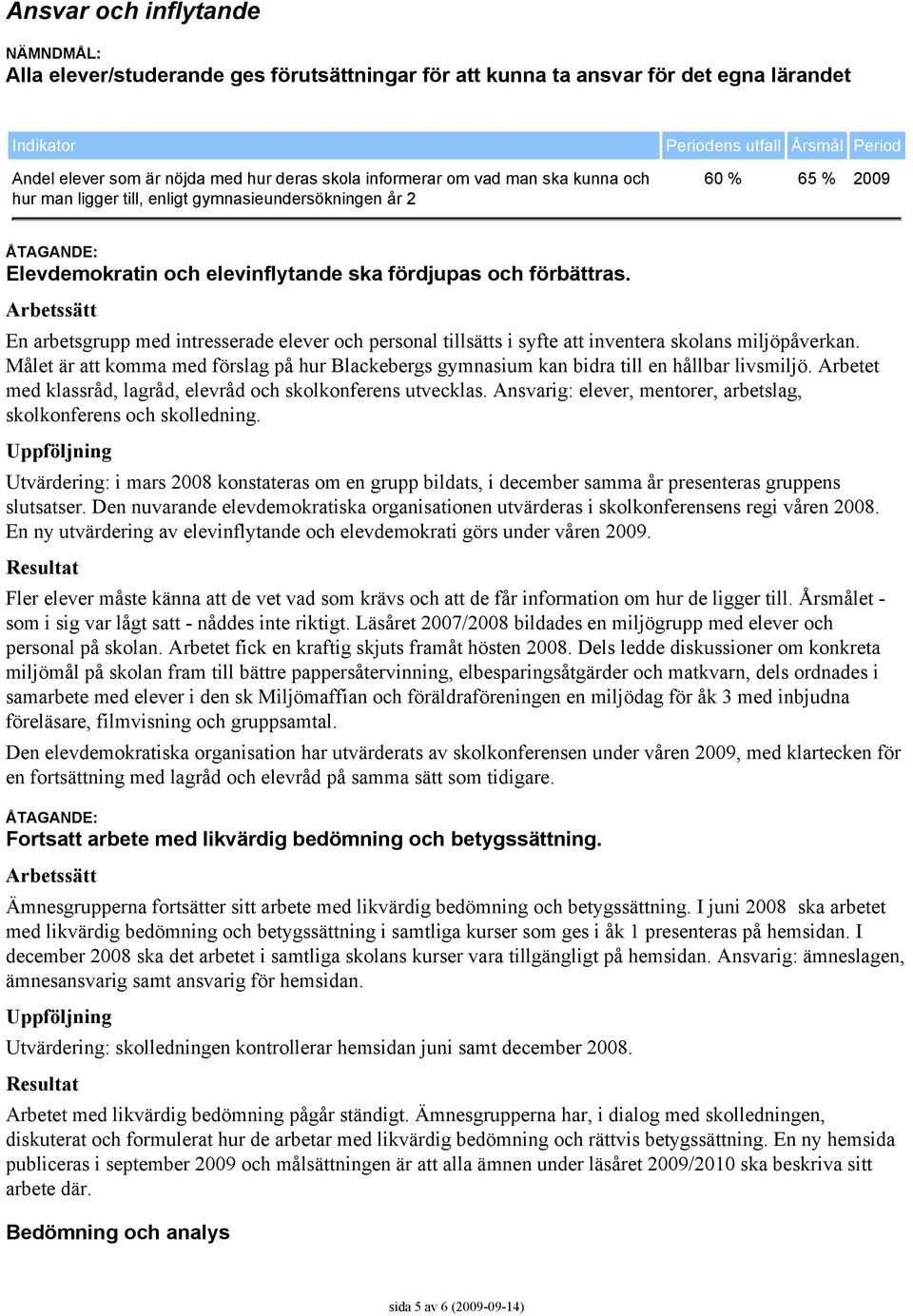 En arbetsgrupp med intresserade elever och personal tillsätts i syfte att inventera skolans miljöpåverkan.