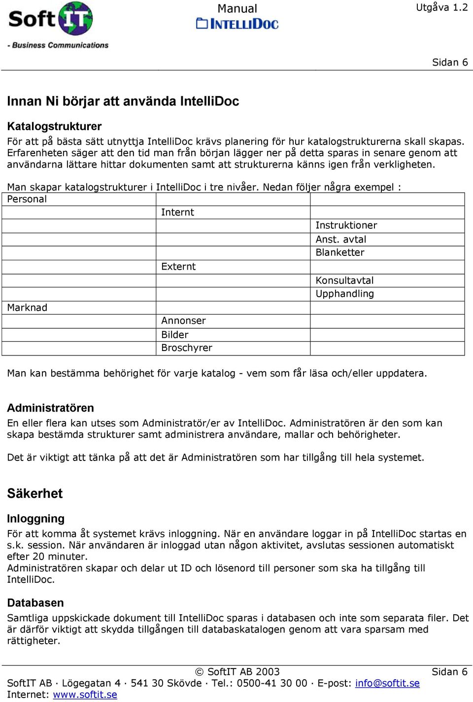 Man skapar katalogstrukturer i IntelliDoc i tre nivåer. Nedan följer några exempel : Personal Internt Instruktioner Anst.