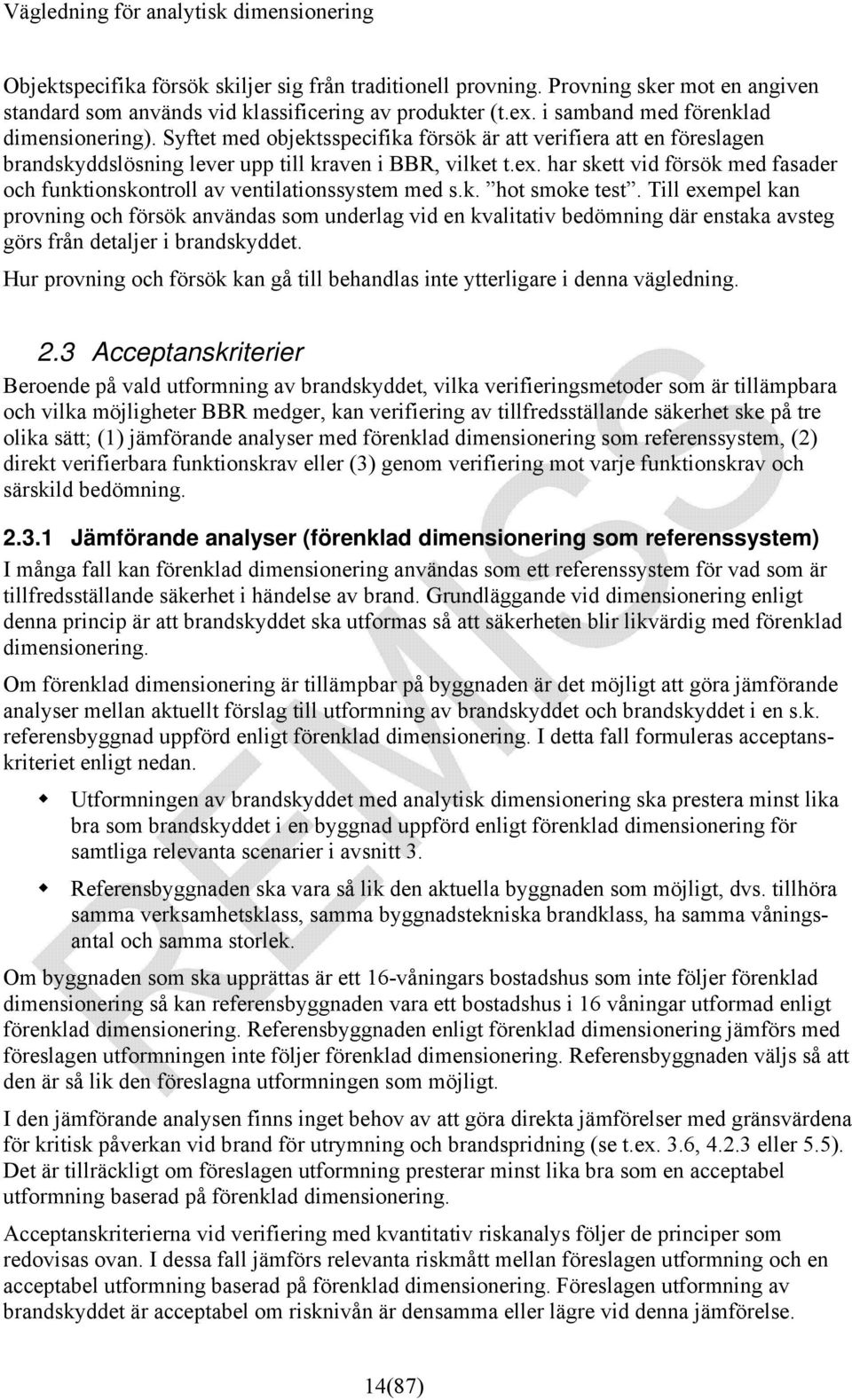 har skett vid försök med fasader och funktionskontroll av ventilationssystem med s.k. hot smoke test.