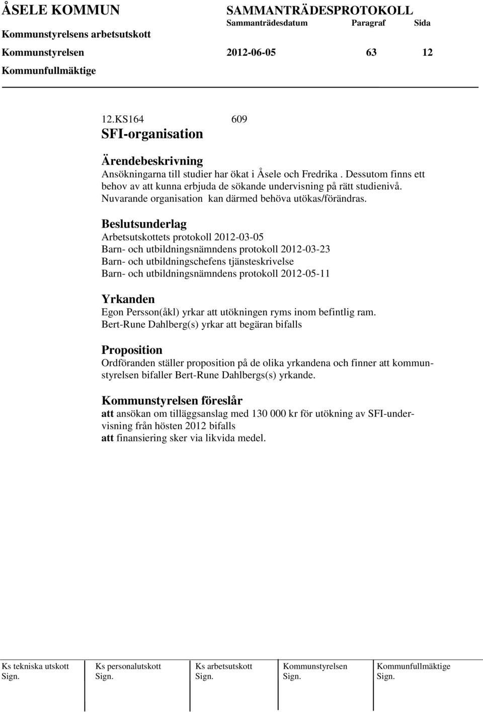 Arbetsutskottets protokoll 2012-03-05 Barn- och utbildningsnämndens protokoll 2012-03-23 Barn- och utbildningschefens tjänsteskrivelse Barn- och utbildningsnämndens protokoll 2012-05-11 Yrkanden Egon