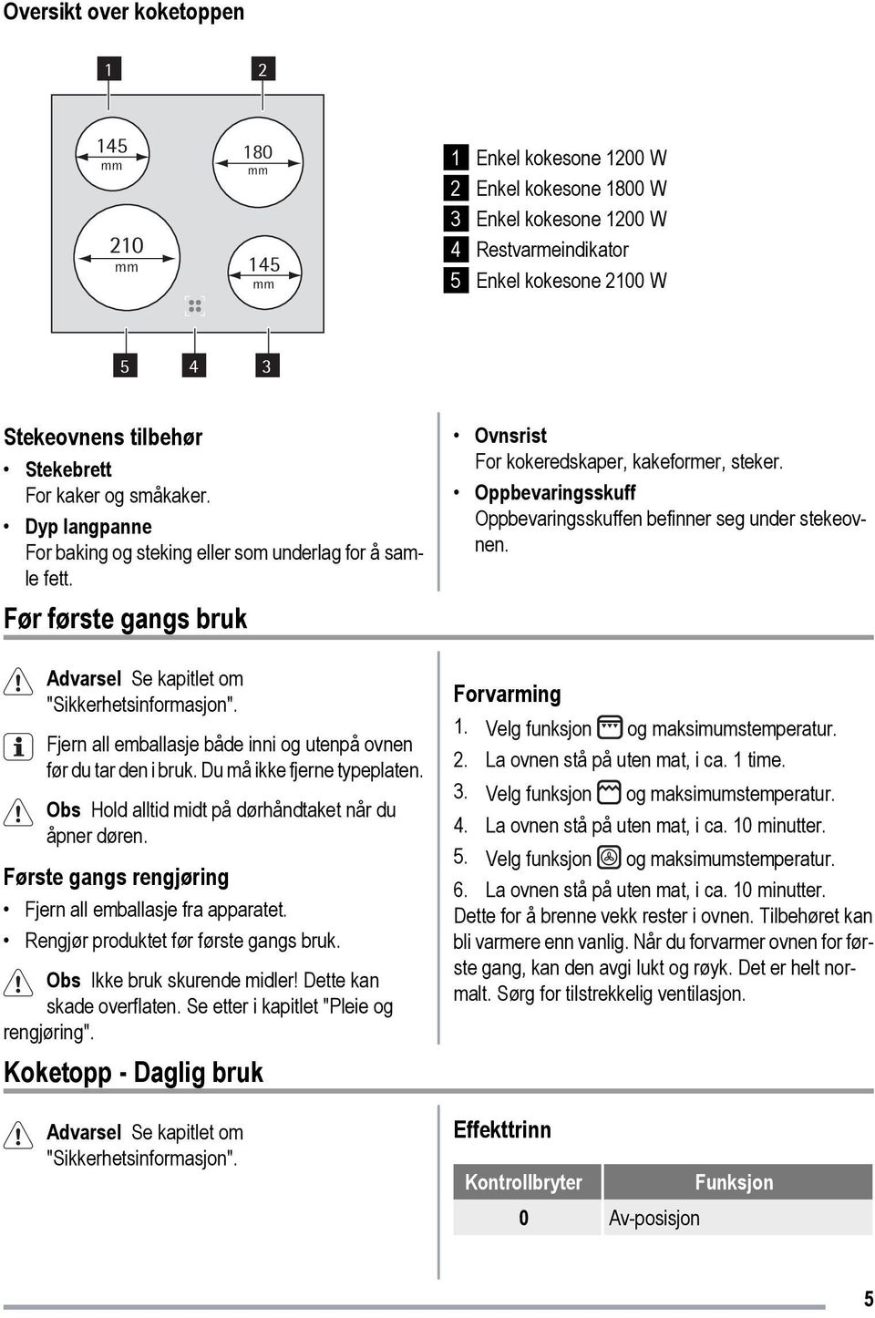 Oppbevaringsskuff Oppbevaringsskuffen befinner seg under stekeovnen. Advarsel Se kapitlet om "Sikkerhetsinformasjon". Fjern all emballasje både inni og utenpå ovnen før du tar den i bruk.