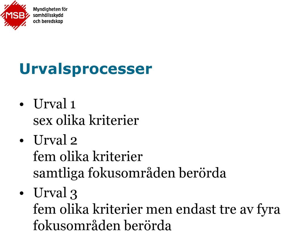 fokusområden berörda Urval 3 fem olika