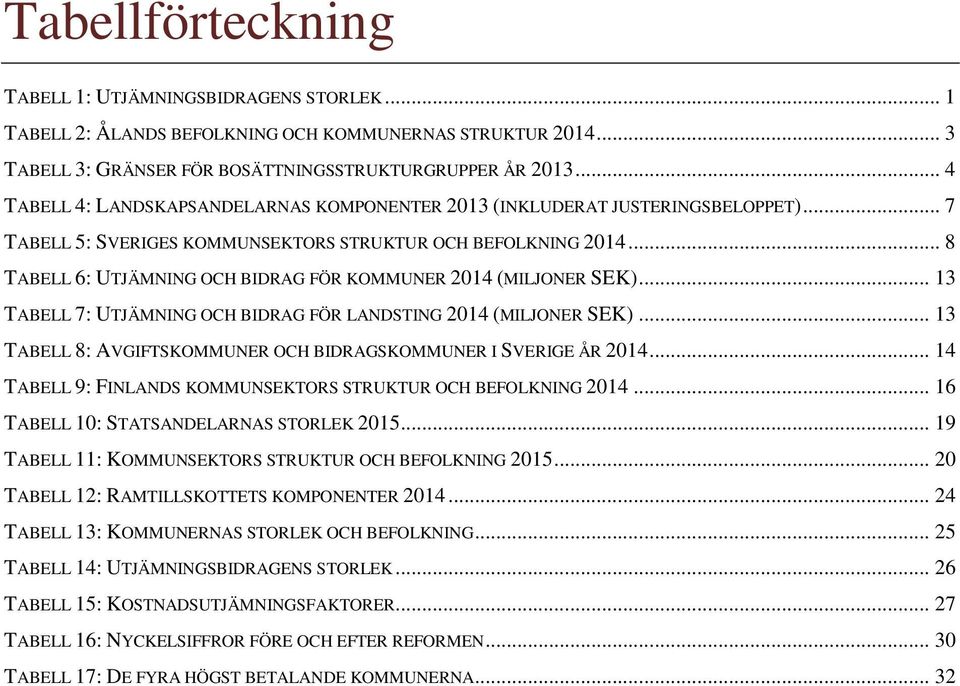 .. 8 TABELL 6: UTJÄMNING OCH BIDRAG FÖR KOMMUNER 2014 (MILJONER SEK)... 13 TABELL 7: UTJÄMNING OCH BIDRAG FÖR LANDSTING 2014 (MILJONER SEK).