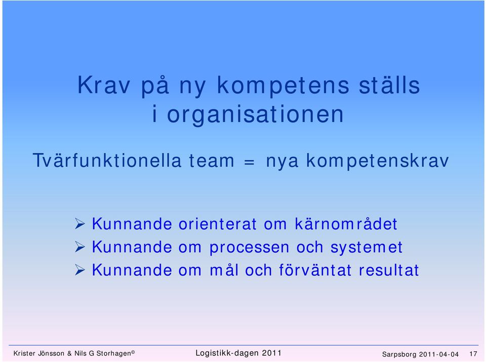 processen och systemet Kunnande om mål och förväntat resultat