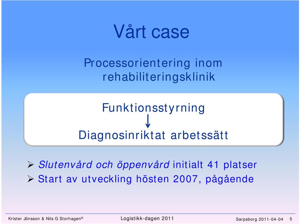 öppenvård initialt 41 platser Start av utveckling hösten 2007,