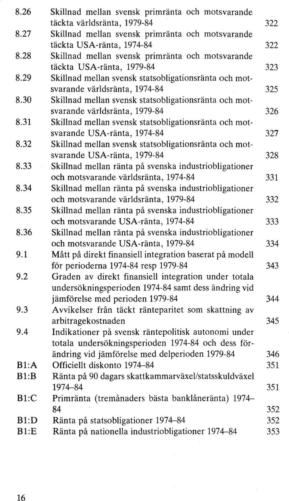 30 Skillnad mellan svensk statsobligationsränta och motsvarande världsränta, 1979-84 326 8.31 Skillnad mellan svensk statsobligationsränta och motsvarande USA-ränta, 1974-84 327 8.