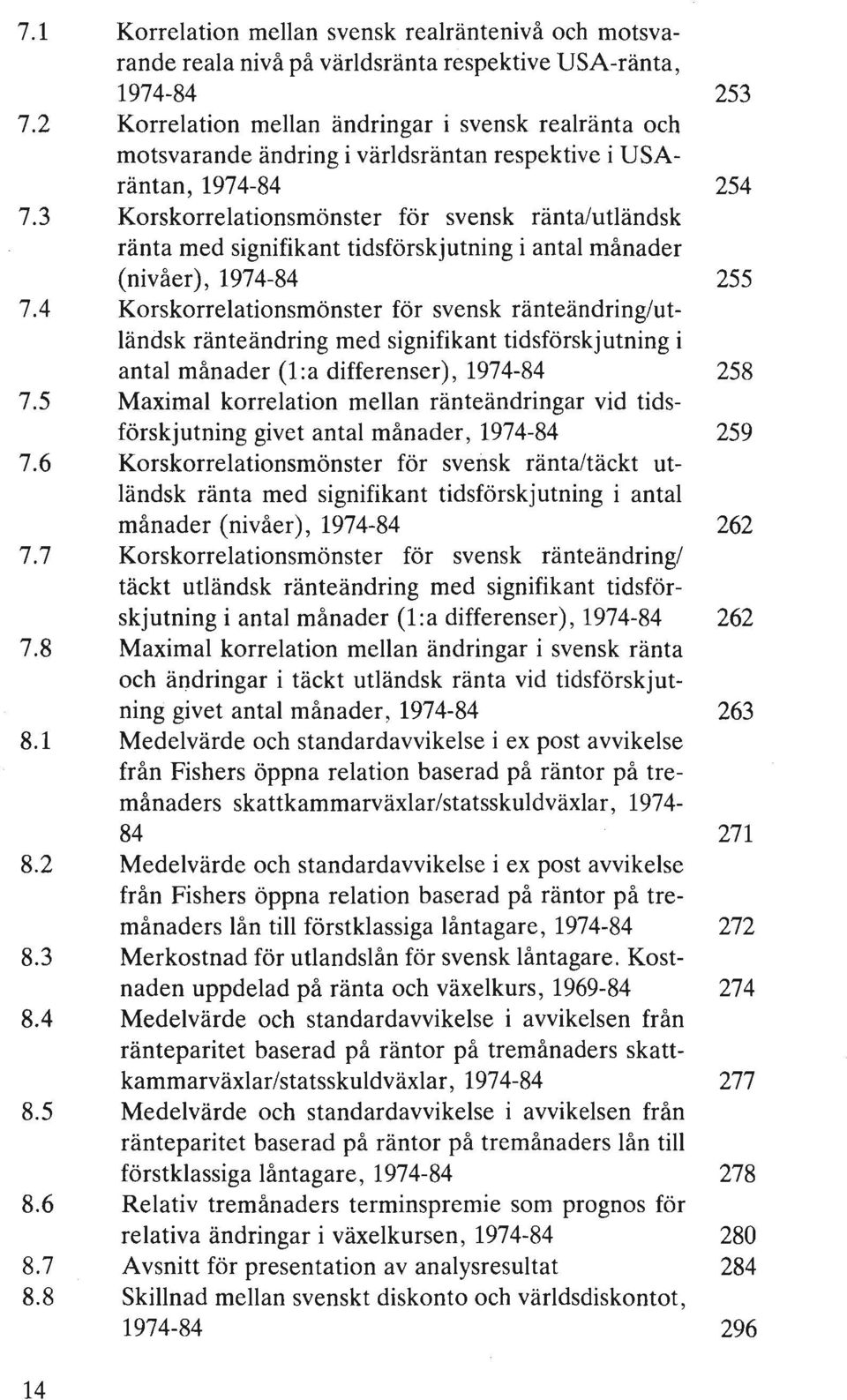 3 Korskorrelationsmönster för svensk ränta/utländsk ränta med signifikant tidsförskjutning i antal månader (nivåer), 1974-84 255 7.