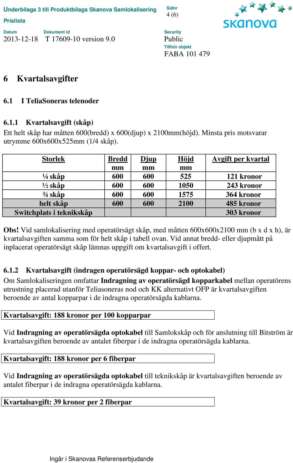 Storlek Bredd Djup Höjd Avgift per kvartal mm mm mm ¼ skåp 600 600 525 121 kronor ½ skåp 600 600 1050 243 kronor ¾ skåp 600 600 1575 364 kronor helt skåp 600 600 2100 485 kronor Switchplats i