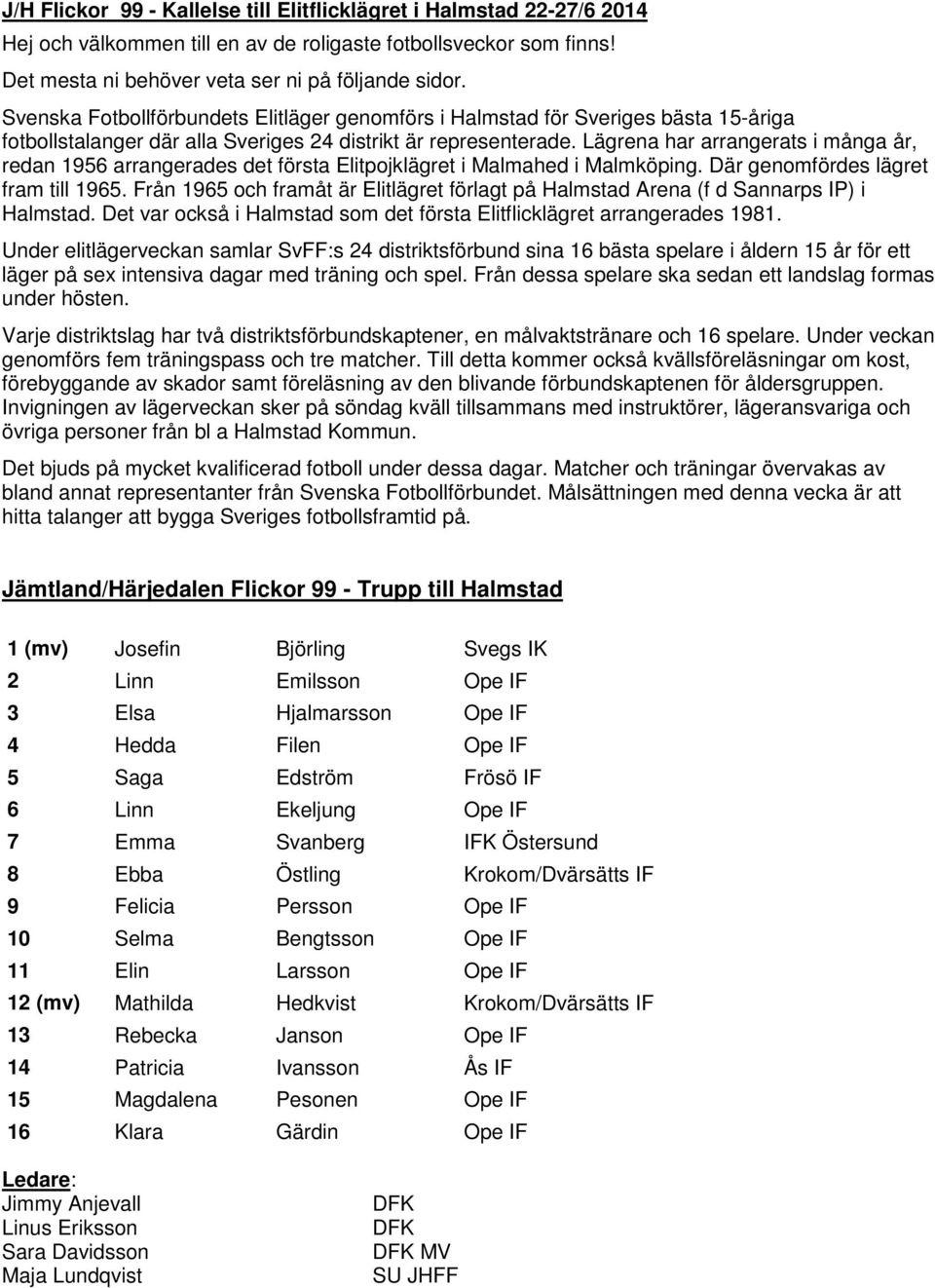 Lägrena har arrangerats i många år, redan 1956 arrangerades det första Elitpojklägret i Malmahed i Malmköping. Där genomfördes lägret fram till 1965.