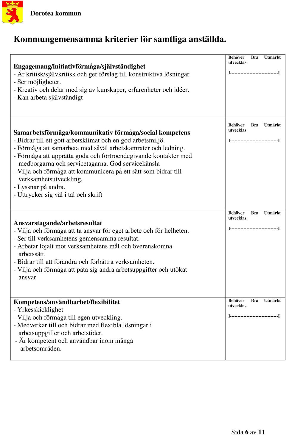 - Kan arbeta självständigt Samarbetsförmåga/kommunikativ förmåga/social kompetens - Bidrar till ett gott arbetsklimat och en god arbetsmiljö.