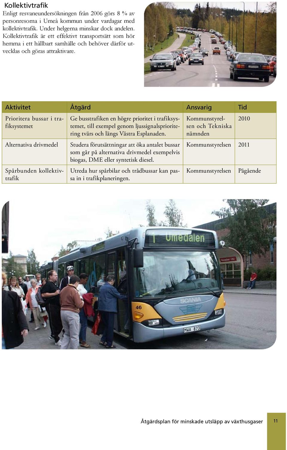 Prioritera bussar i trafiksystemet Alternativa drivmedel Spårbunden kollektivtrafik Ge busstrafiken en högre prioritet i trafiksystemet, till exempel genom ljussignalsprioritering tvärs och längs