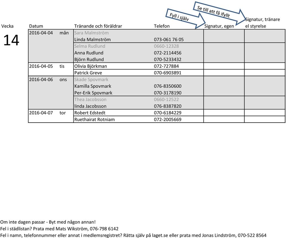2016-04-06 ons Skade Spovmark Kamilla Spovmark 076-8350600 Per-Erik Spovmark 070-3178190 Thea Jacobsson