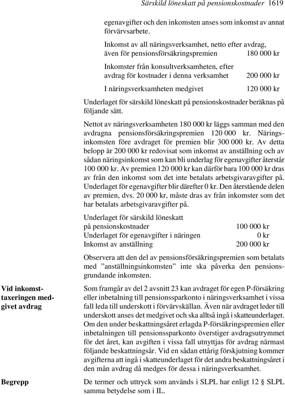 näringsverksamheten medgivet 120 000 kr Underlaget för särskild löneskatt på pensionskostnader beräknas på följande sätt.