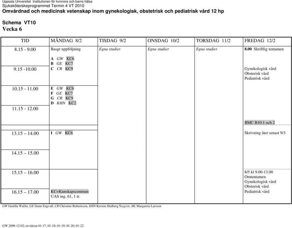 00 C CR KC9 Gynekologisk vård Obsterisk vård Pediatrisk vård 10.15-11.