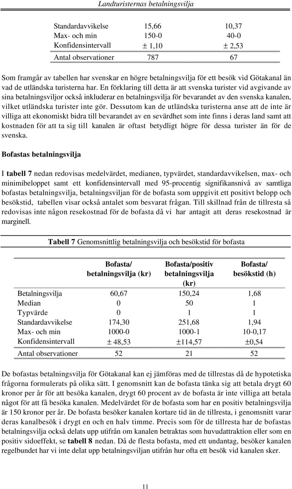 En förklaring till detta är att svenska turister vid avgivande av sina betalningsviljor också inkluderar en betalningsvilja för bevarandet av den svenska kanalen, vilket utländska turister inte gör.