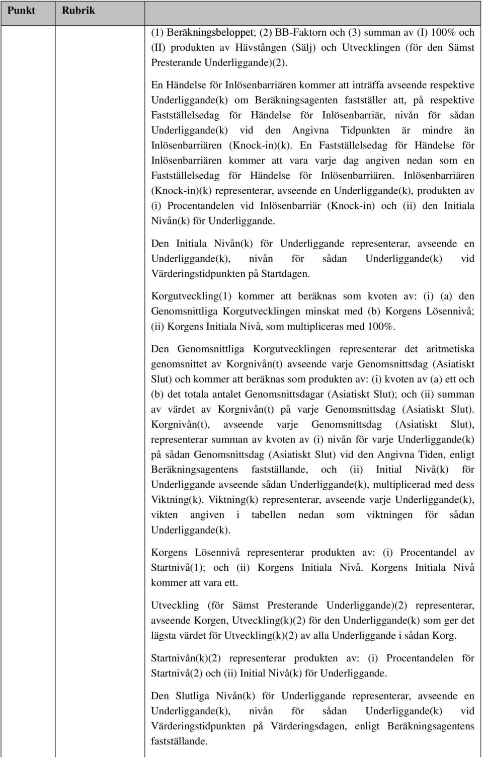för sådan Underliggande(k) vid den Angivna Tidpunkten är mindre än Inlösenbarriären (Knock-in)(k).