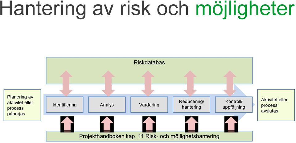 Reducering/ hantering Kontroll/ uppföljning Aktivitet eller