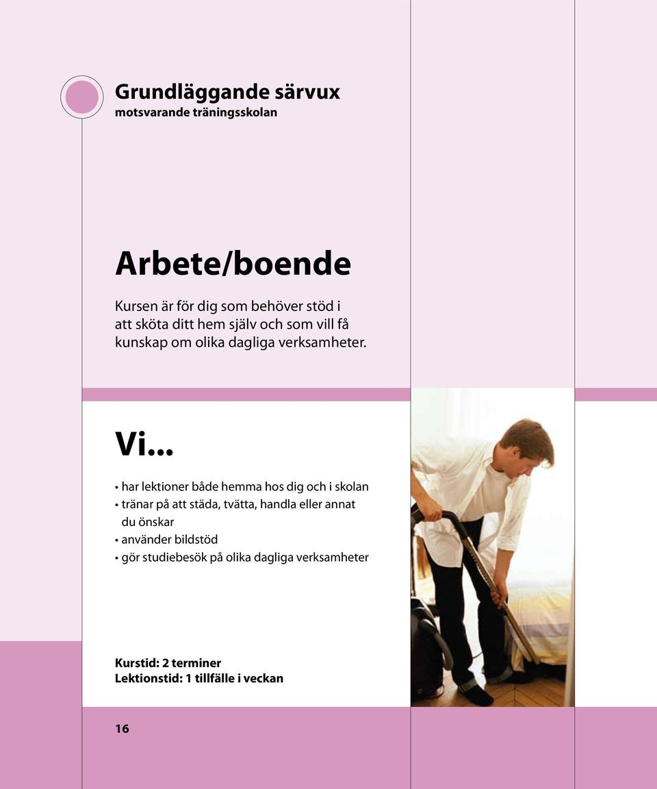 har lektioner både hemma hos dig och i skolan tränar på att städa, tvätta, handla eller annat du