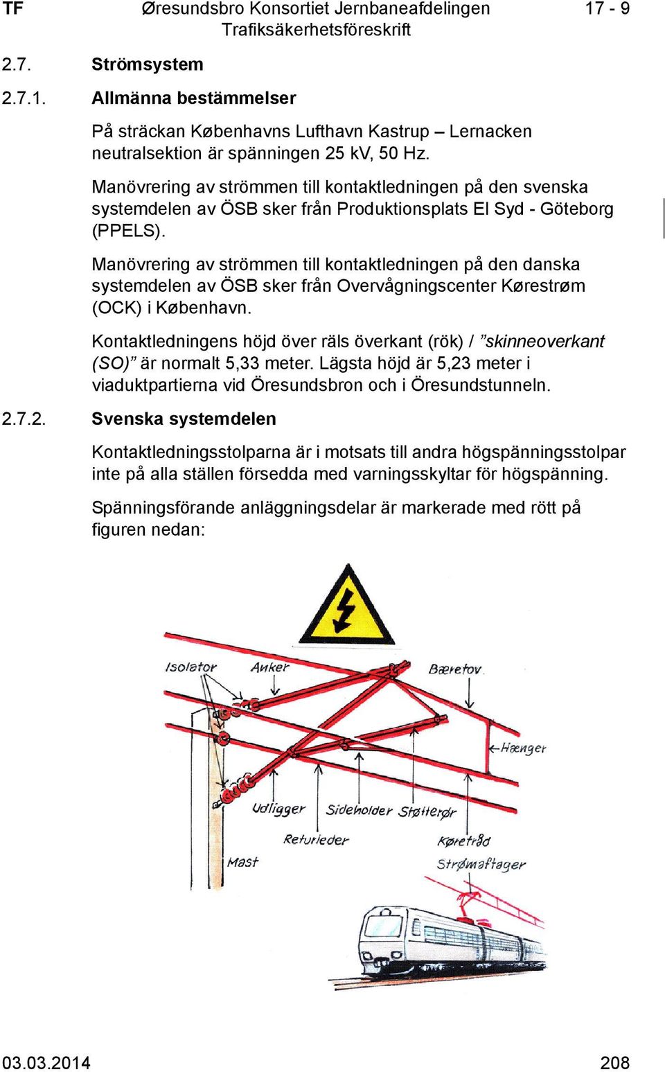 Manövrering av strömmen till kontaktledningen på den danska systemdelen av ÖSB sker från Overvågningscenter Kørestrøm (OCK) i København.