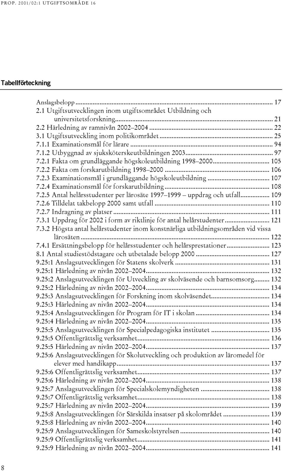 .. 105 7.2.2 Fakta om forskarutbildning 1998 2000... 106 7.2.3 Examinationsmål i grundläggande högskoleutbildning... 107 7.2.4 Examinationsmål för forskarutbildning... 108 7.2.5 Antal helårsstudenter per lärosäte 1997 1999 uppdrag och utfall.