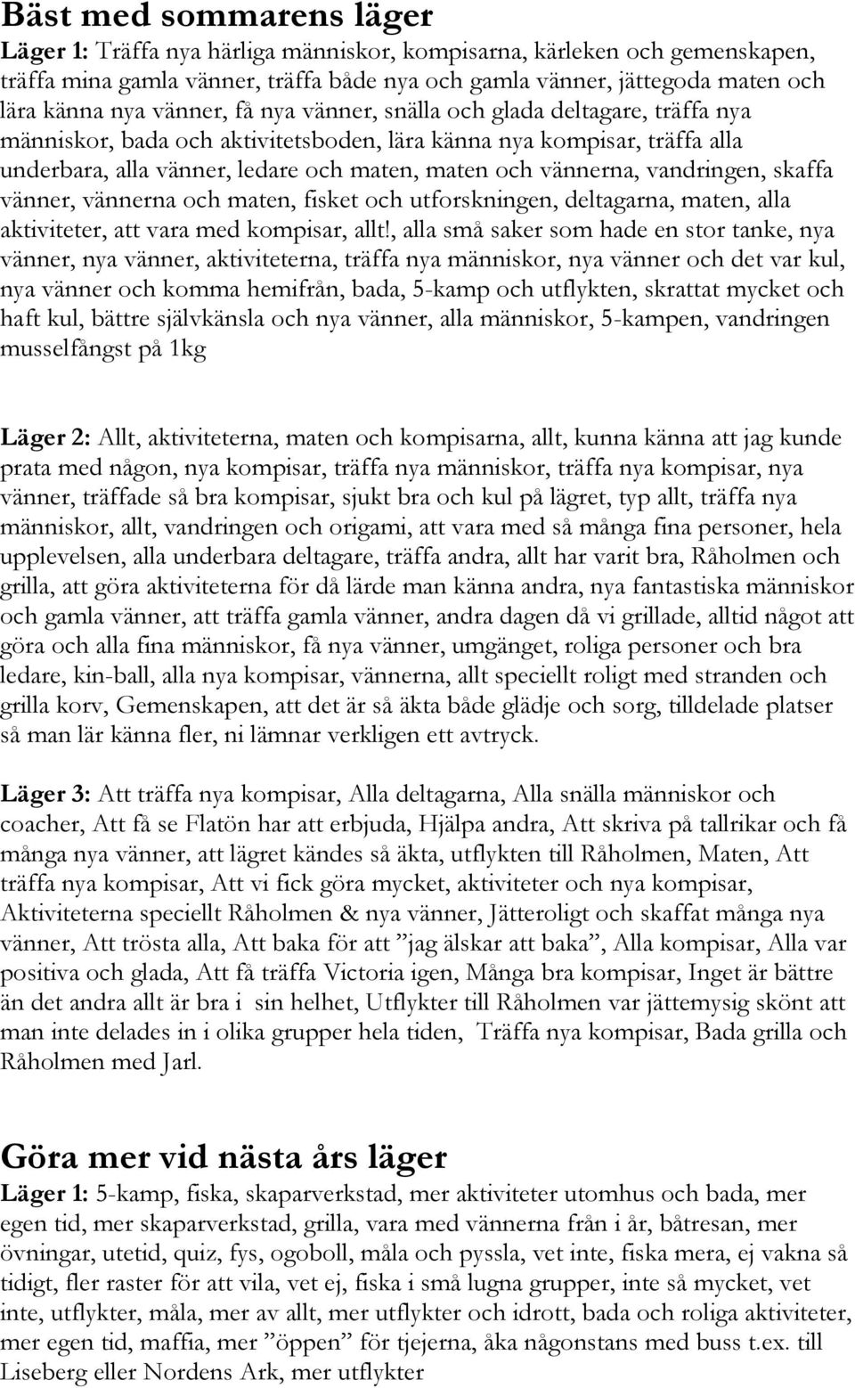 vandringen, skaffa vänner, vännerna och maten, fisket och utforskningen, deltagarna, maten, alla aktiviteter, att vara med kompisar, allt!