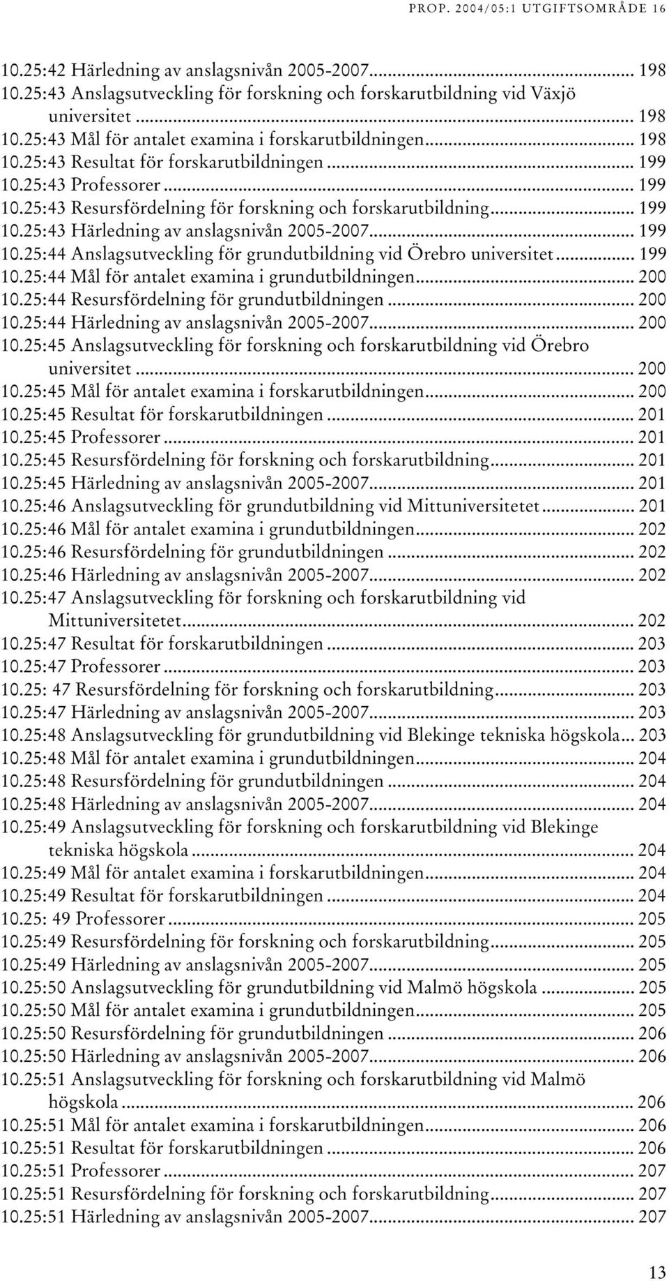 .. 99 0.25:44 Mål för antalet examina i grundutbildningen... 200 0.25:44 Resursfördelning för grundutbildningen... 200 0.25:44 Härledning av anslagsnivån 2005-2007... 200 0.25:45 Anslagsutveckling för forskning och forskarutbildning vid Örebro universitet.