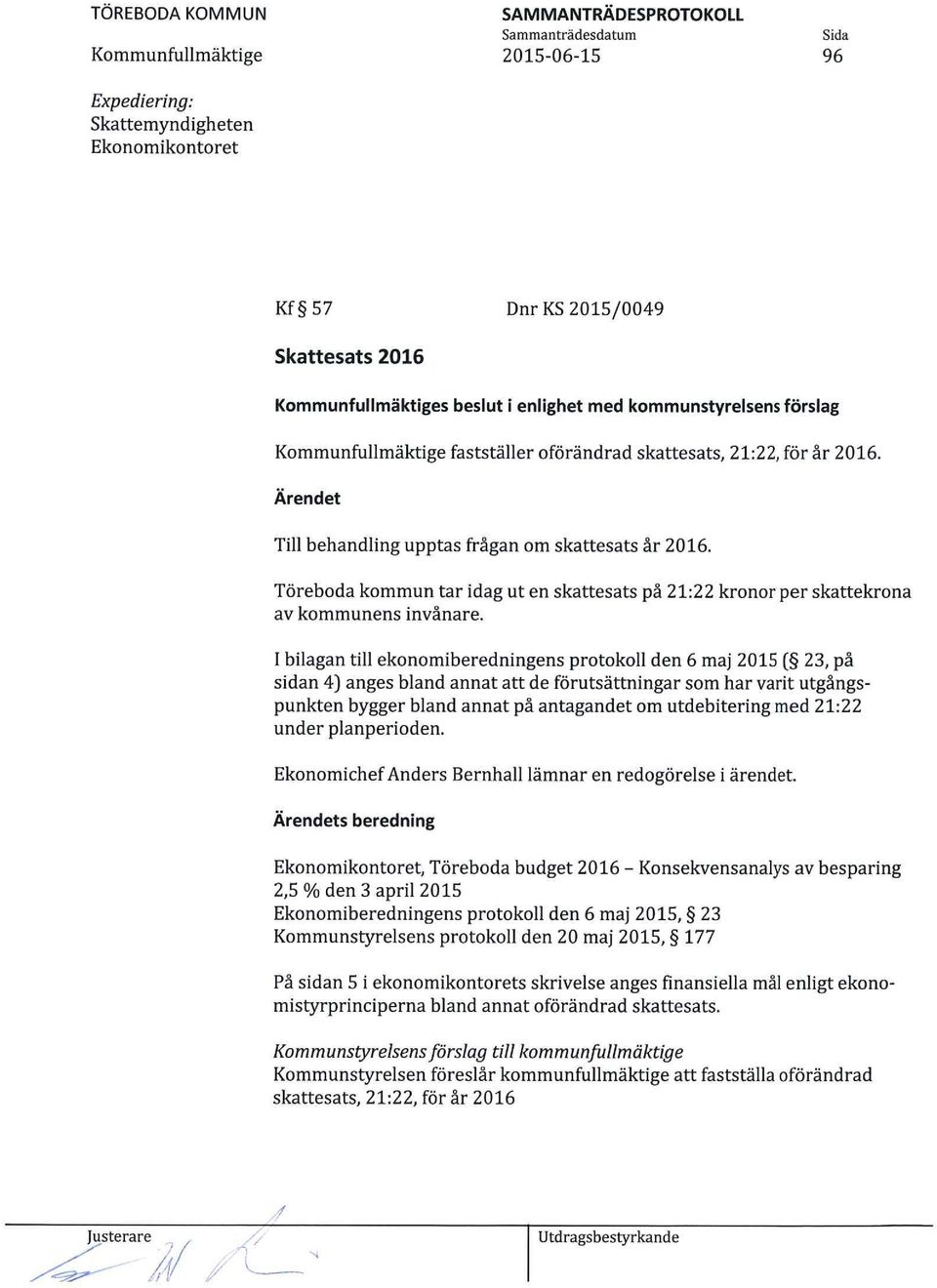 Törebda kmmun tar idag ut en skattesats på 21:22 krnr per skattekrna av kmmunens invånare.