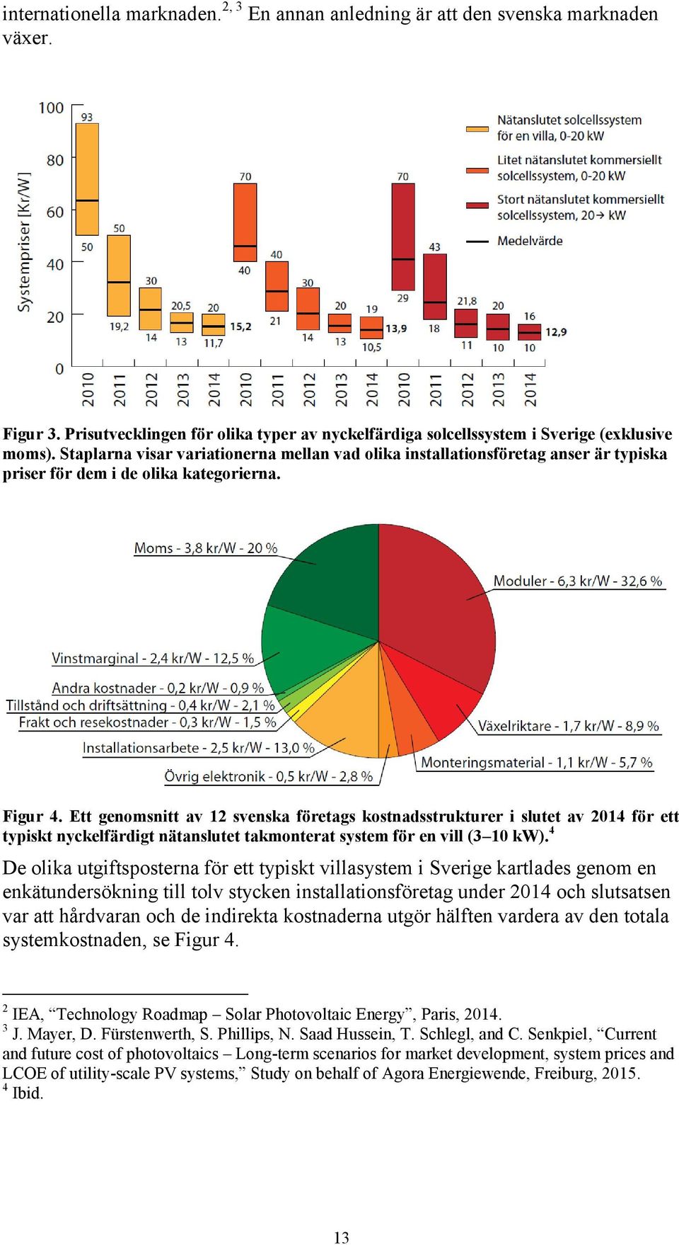 Ett genomsnitt av 12 svenska företags kostnadsstrukturer i slutet av 2014 för ett typiskt nyckelfärdigt nätanslutet takmonterat system för en vill (3 10 kw).
