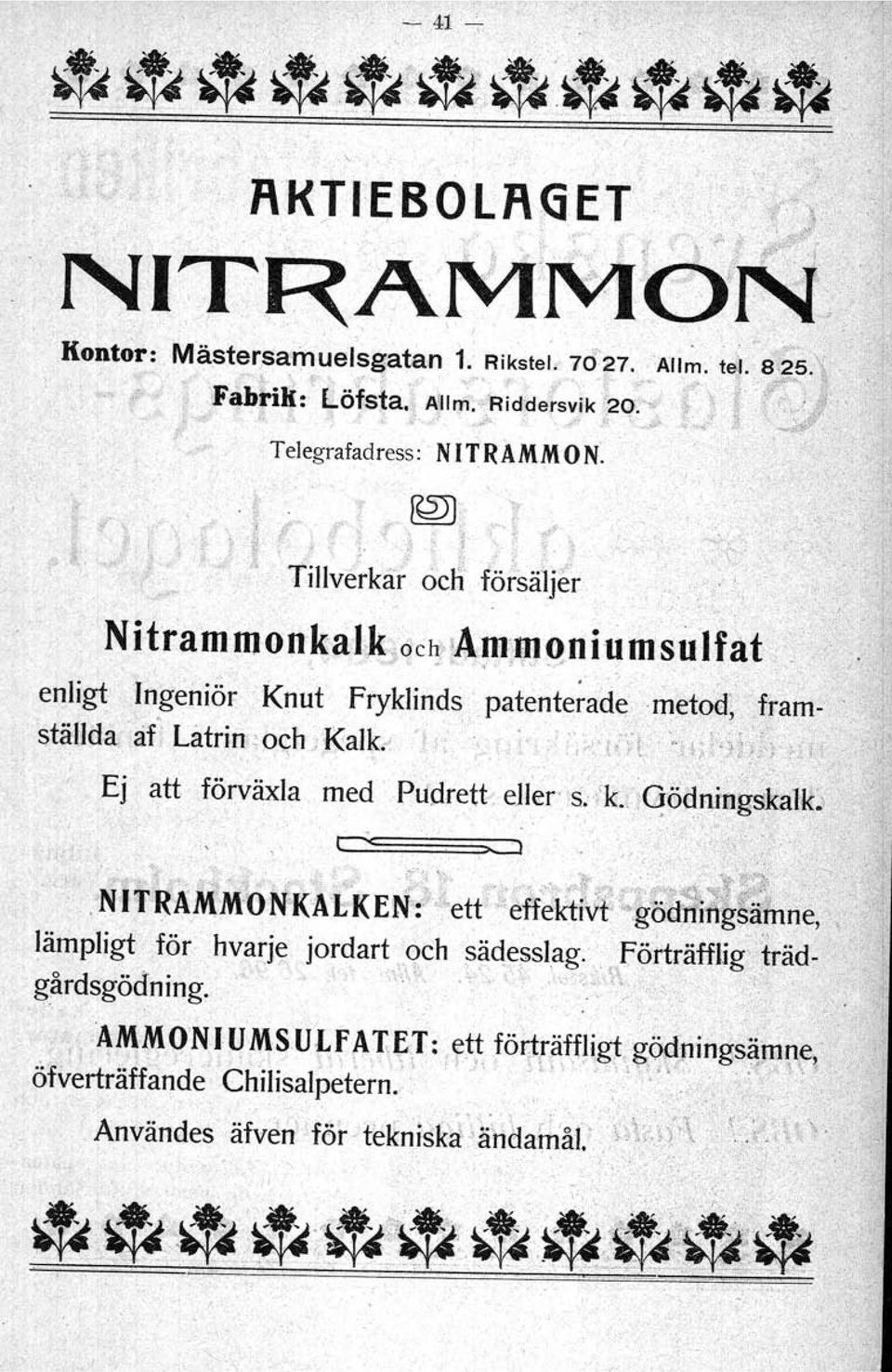 j~: ;: l Nitr'ammonkal~j6CIylAw;wgniums~lfaJ r:: (J.,~; l) " r, ~; { 'i~; (} ; t9 t ~'~,'.J,,. Tillverkar ocn:försäljer '.