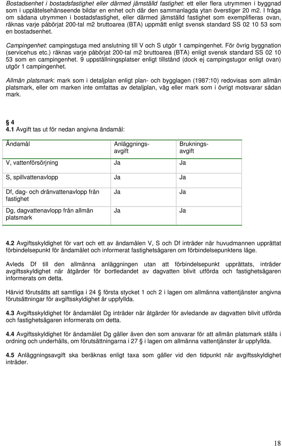 som en bostadsenhet. Campingenhet: campingstuga med anslutning till V och S utgör 1 campingenhet. För övrig byggnation (servicehus etc.
