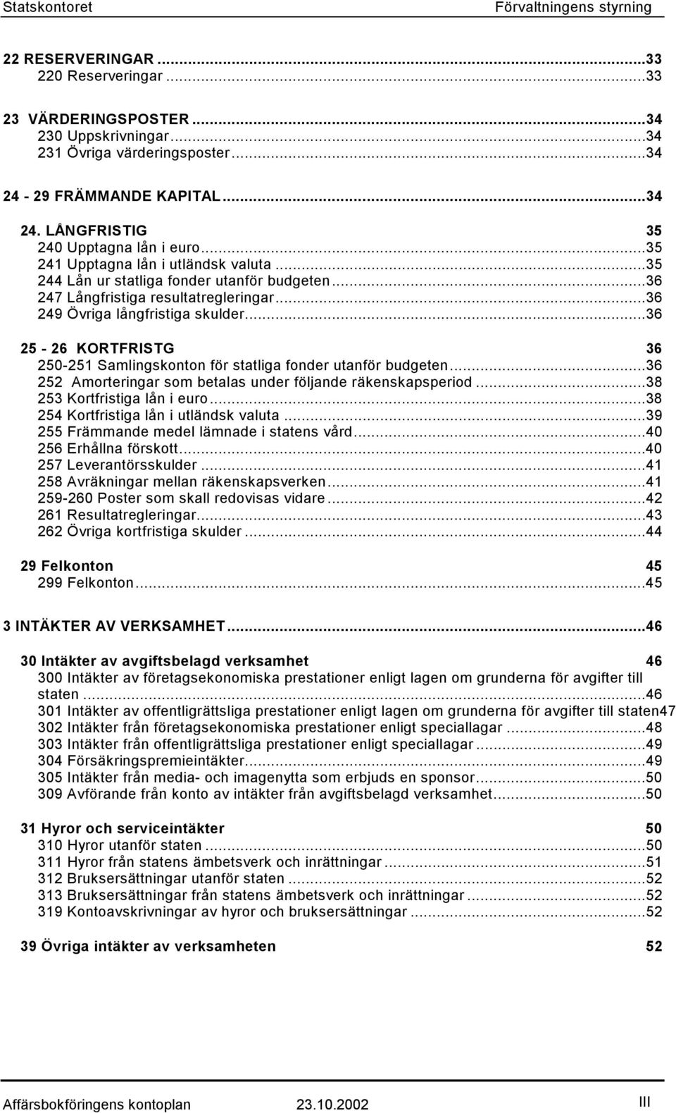 ..36 249 Övriga långfristiga skulder...36 25-26 KORTFRISTG 36 250-251 Samlingskonton för statliga fonder utanför budgeten...36 252 Amorteringar som betalas under följande räkenskapsperiod.