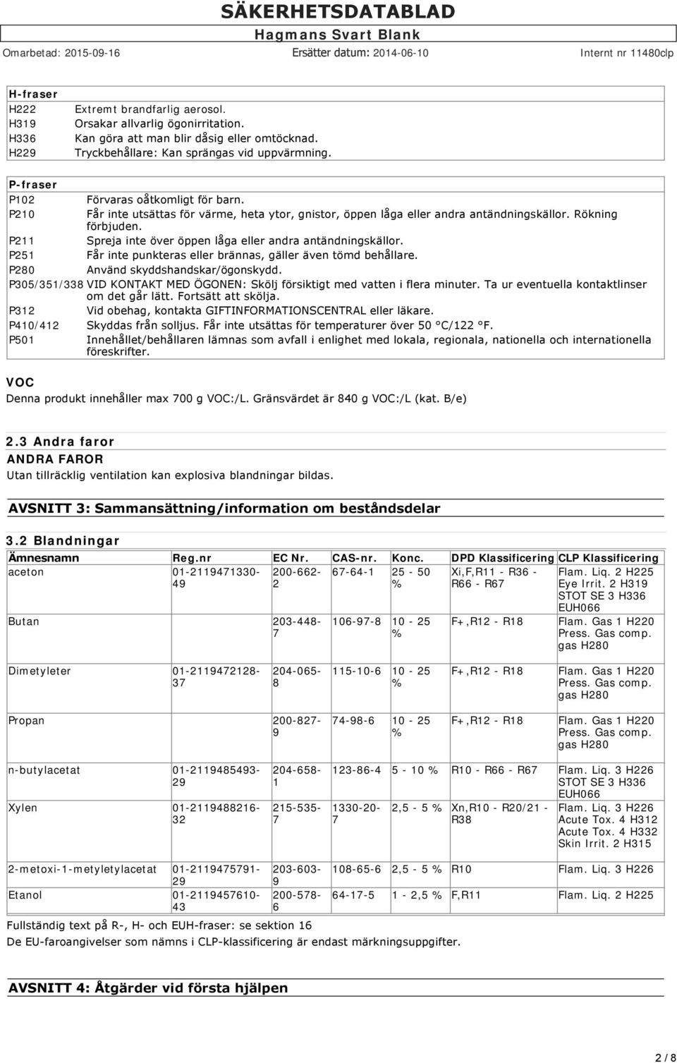 P211 Spreja inte över öppen låga eller andra antändningskällor. P251 Får inte punkteras eller brännas, gäller även tömd behållare. P280 Använd skyddshandskar/ögonskydd.