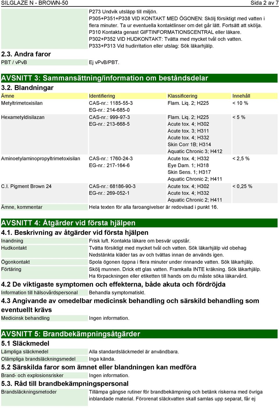 P333+P313 Vid hudirritation eller utslag: Sök läkarhjälp. Ej vpvb/pbt. AVSNITT 3: Sammansättning/information om beståndsdelar 3.2.