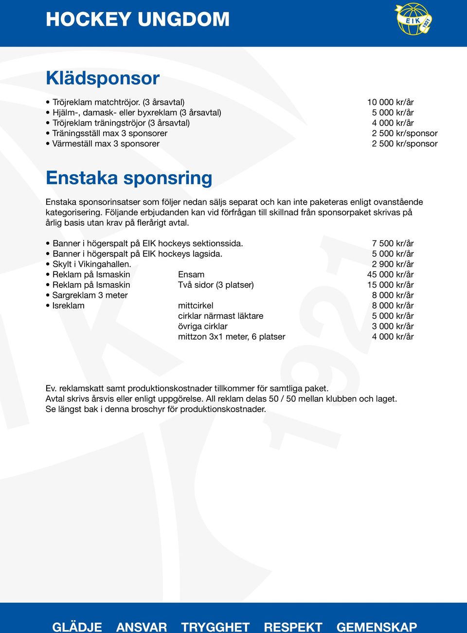 Enstaka sponsring Enstaka sponsorinsatser som följer nedan säljs separat och kan inte paketeras enligt ovanstående kategorisering.