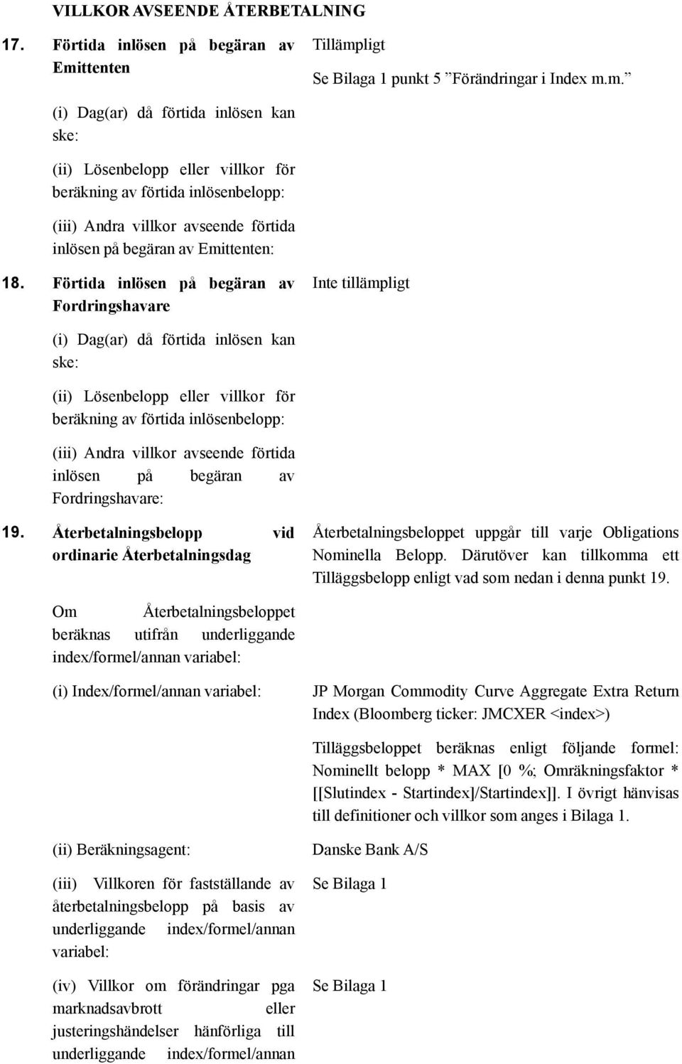 ligt Se Bilaga 1 punkt 5 Förändringar i Index m.