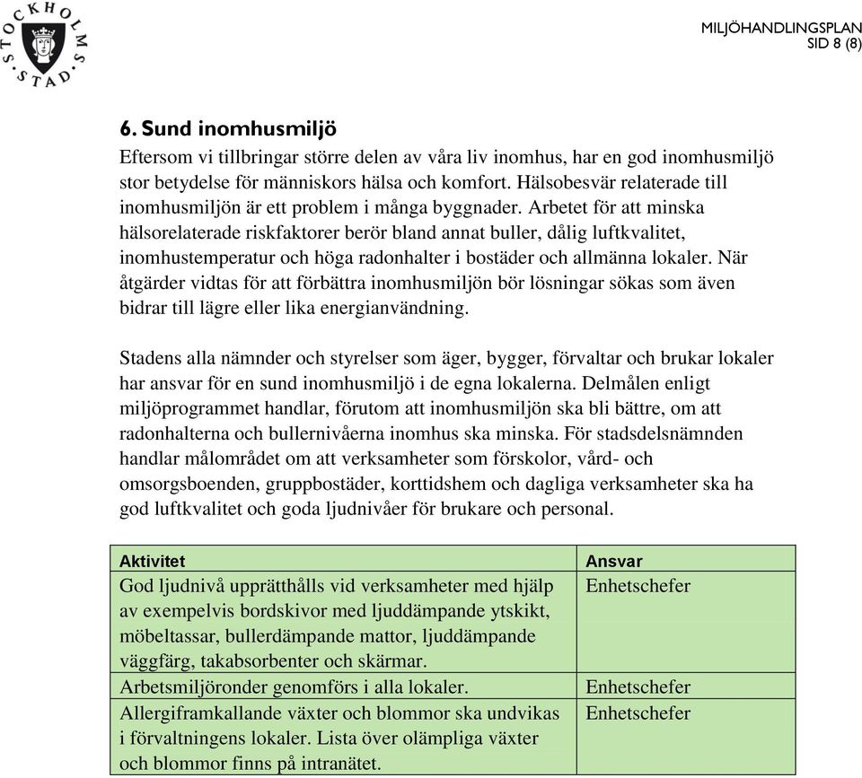 Arbetet för att minska hälsorelaterade riskfaktorer berör bland annat buller, dålig luftkvalitet, inomhustemperatur och höga radonhalter i bostäder och allmänna lokaler.