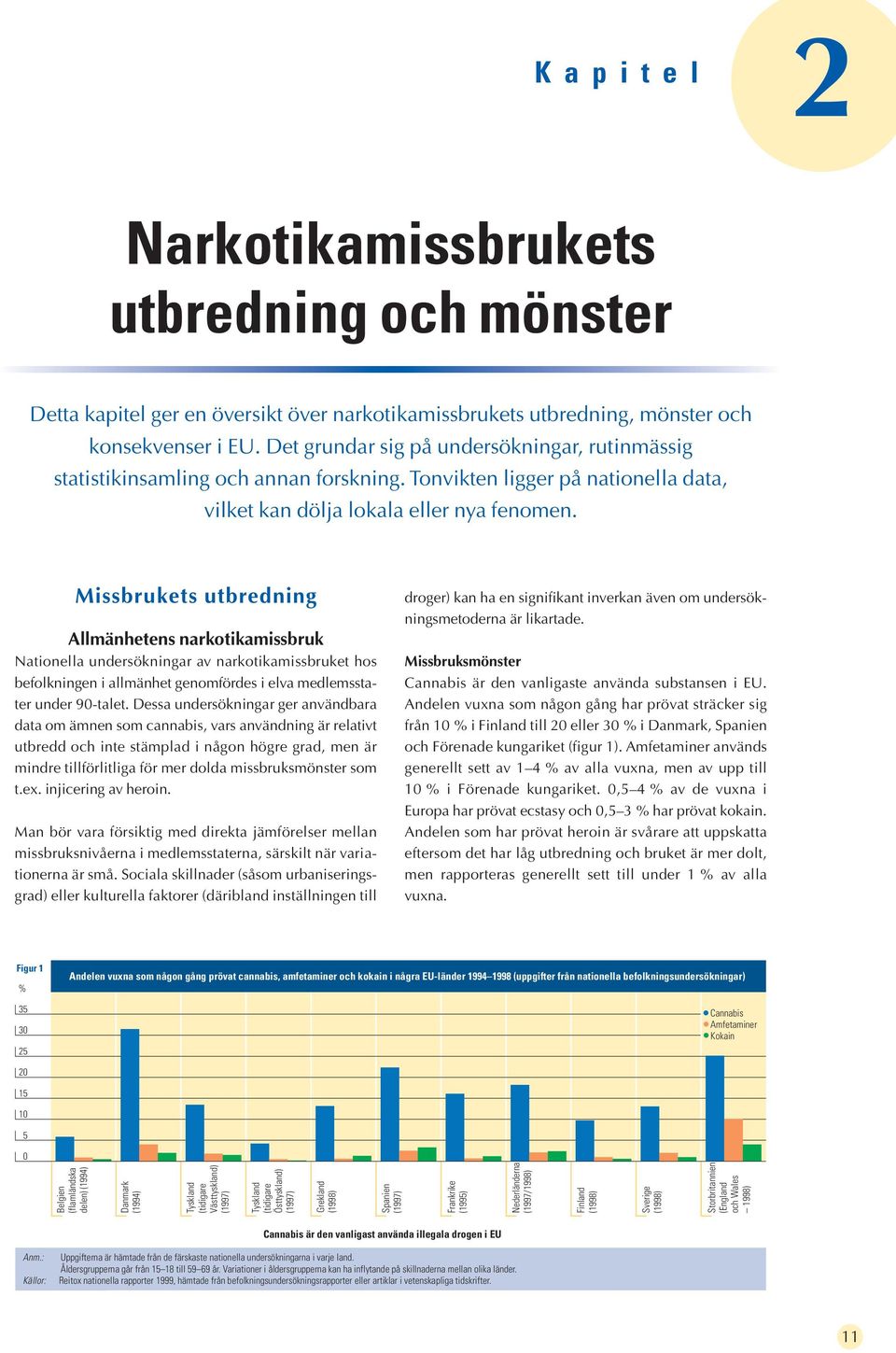 Missbrukets utbredning Allmänhetens narkotikamissbruk Nationella undersökningar av narkotikamissbruket hos befolkningen i allmänhet genomfördes i elva medlemsstater under 9-talet.