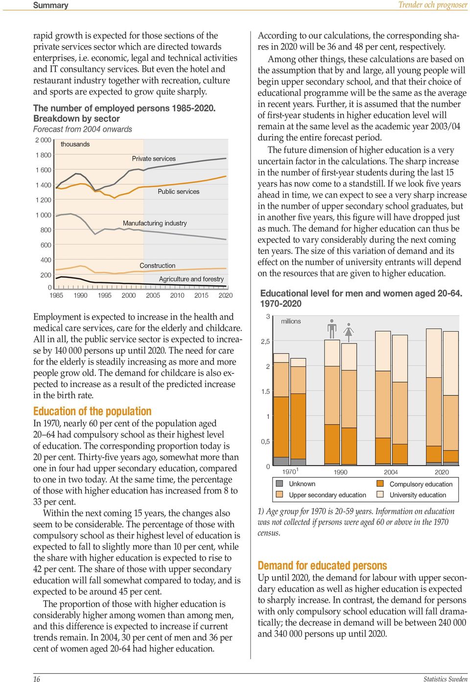 Breakdown by sector Forecast from 2004 onwards 2 000 1 800 1 600 1 400 1 200 1 000 800 600 400 200 0 1985 thousands 1990 1995 2000 Private services 2005 Public services Manufacturing industry