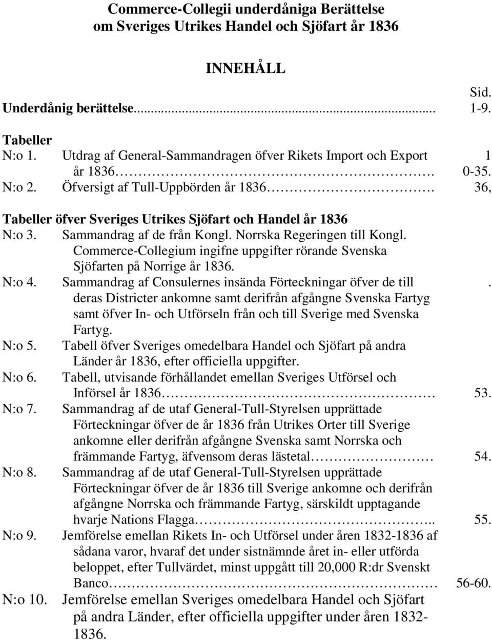 Sammandrag af de från Kongl. Norrska Regeringen till Kongl. Commerce-Collegium ingifne uppgifter rörande Svenska Sjöfarten på Norrige år 1836. N:o 4.