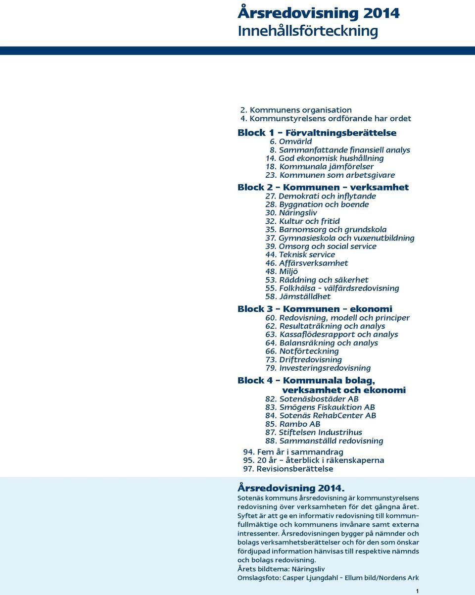 Kultur och fritid 35. Barnomsorg och grundskola 37. Gymnasieskola och vuxenutbildning 39. Omsorg och social service 44. Teknisk service 46. Affärsverksamhet 48. Miljö 53. Räddning och säkerhet 55.