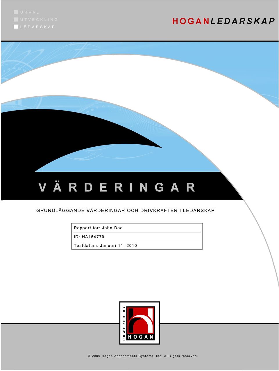 Rapport för: John Doe ID: HA154779 Testdatum: Januari 11, 2 0 0 9 H o g a