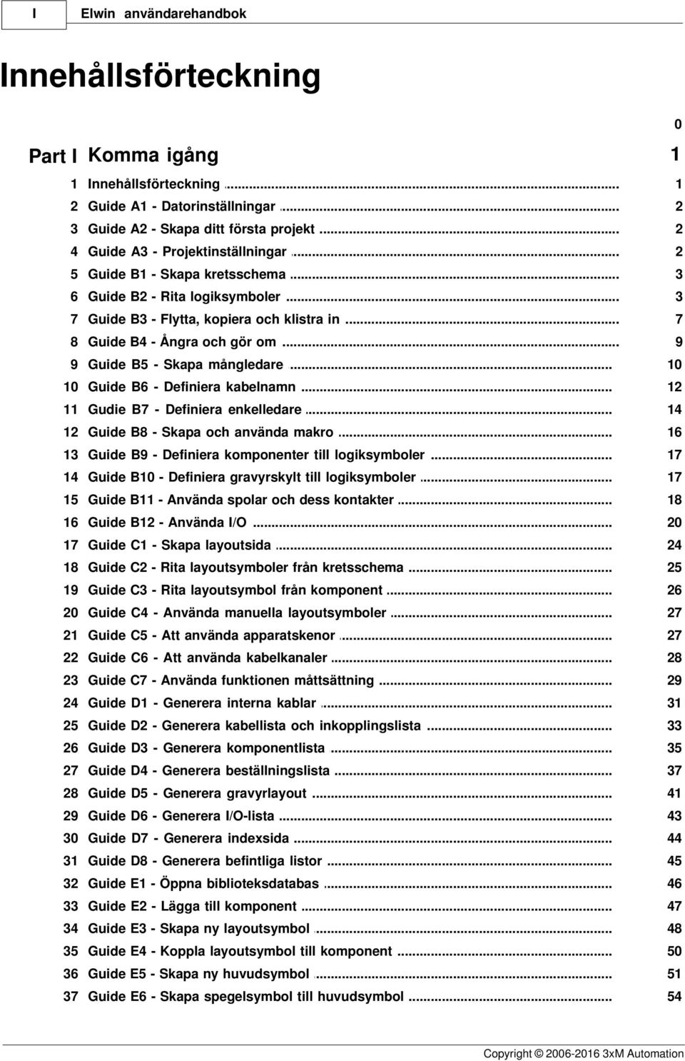 .. B5 - Skapa mångledare 10 10 Guide... B6 - Definiera kabelnamn 12 11 Gudie... B7 - Definiera enkelledare 14 12 Guide... B8 - Skapa och använda makro 16 13 Guide.