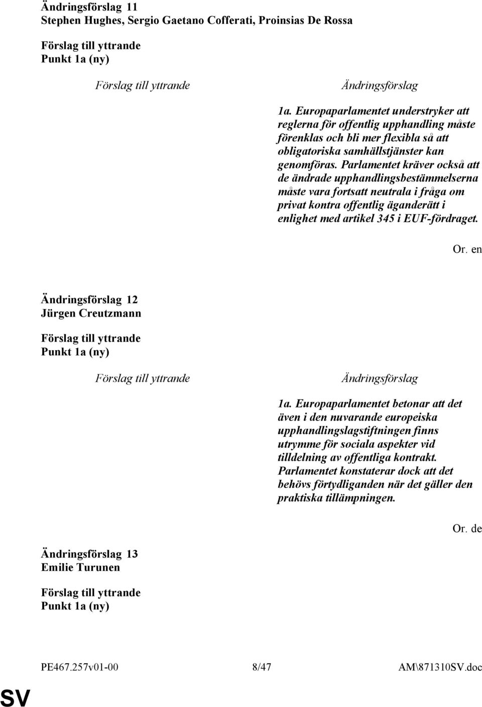 Parlamentet kräver också att de ändrade upphandlingsbestämmelserna måste vara fortsatt neutrala i fråga om privat kontra offentlig äganderätt i enlighet med artikel 345 i EUF-fördraget.